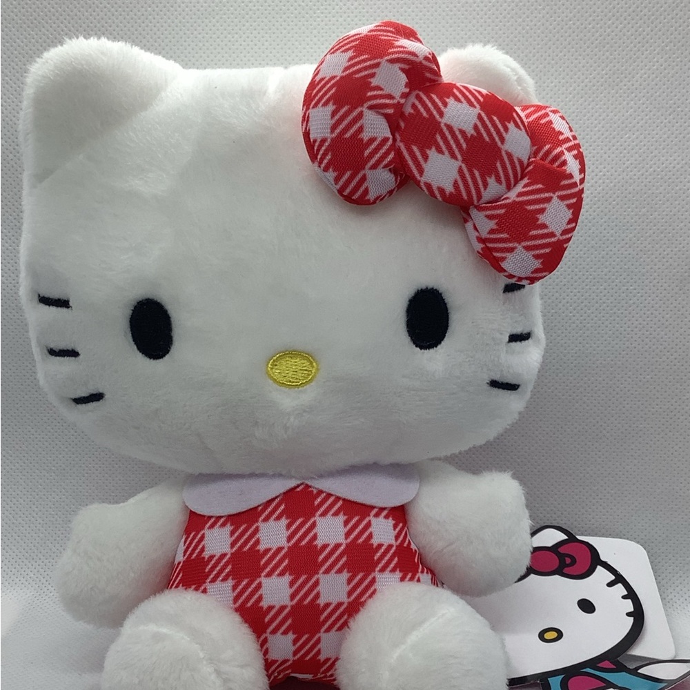 Sanrio Hello Kitty Plush Stuffed Animal Toy Red Plaid Bow Dress 6” NWT Lovey